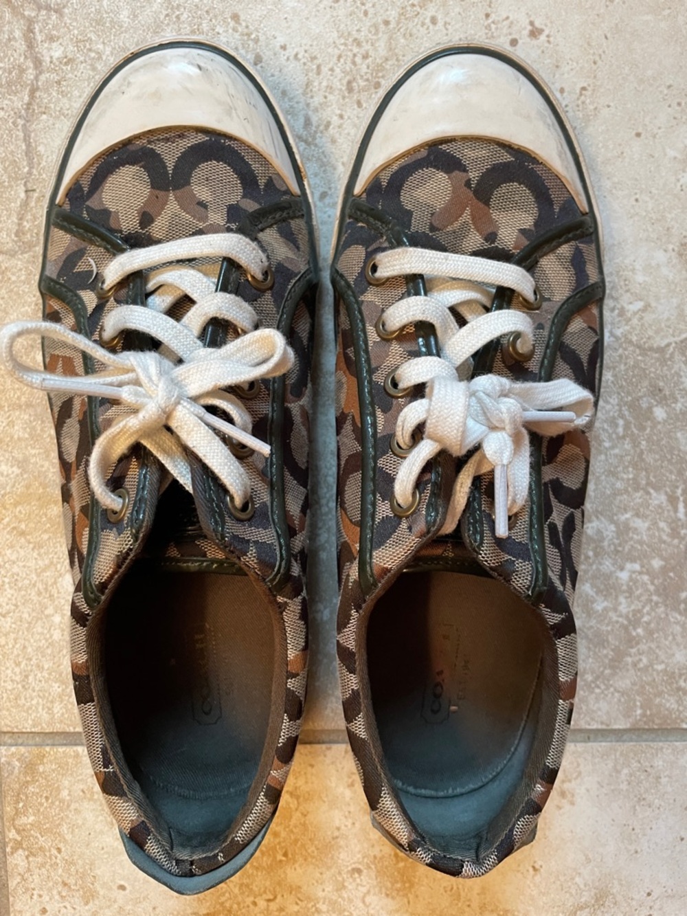 Coach Women’s Canvas Logo Sneakers in Brown and Cream